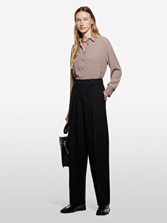 Viskoz Karışımlı Pileli Streç Palazzo Pantolon Kadın Siyah Pantolon - 325A4KVXLF07C