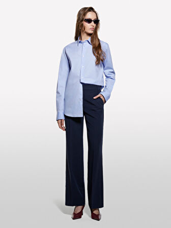 Viskoz Karışımlı Normal Bel Bol Paça Pantolon Kadın Lacivert Pantolon - 325A4KVXLF02I