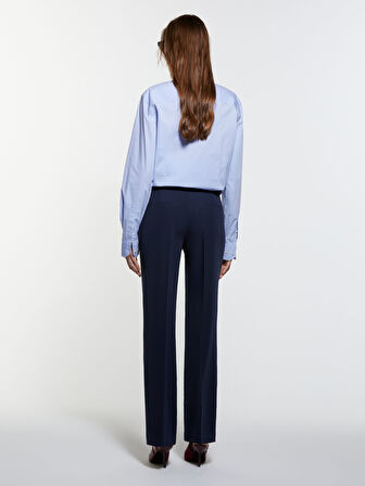 Viskoz Karışımlı Normal Bel Bol Paça Pantolon Kadın Lacivert Pantolon - 325A4KVXLF02I