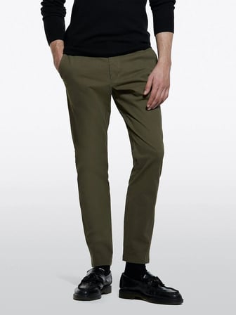 Slim Fit Vintage Efekt Chino Pantolon Erkek Haki Yeşili Pantolon - 325A4DM6SF02Y