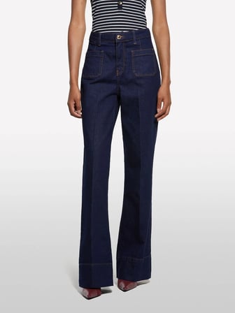 Pamuk Karışımlı Önü Yama Cepli Bol Paça Denim Pantolon Kadın Açık Mavi Pantolon - 325A448QLF07G