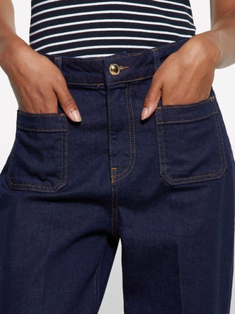 Pamuk Karışımlı Önü Yama Cepli Bol Paça Denim Pantolon Kadın Açık Mavi Pantolon - 325A448QLF07G