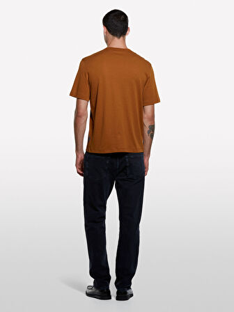 %100 Pamuk Nervürlü Bisiklet Yaka T-Shirt Erkek Kahverengi T-Shirt - 325A3YNVS104Q