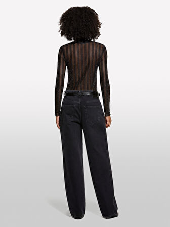 Trasparan Regular Fit Uzun Kollu T-Shirt Kadın Siyah T-Shirt - 325A327PL200U