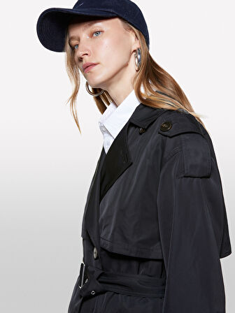 Kemerli Astarlı Manşetli Comfort Fit Midi Trençkot Kadın Siyah Trençkot - 325A2ZCRLN05X