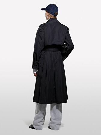 Kemerli Astarlı Manşetli Comfort Fit Midi Trençkot Kadın Siyah Trençkot - 325A2ZCRLN05X