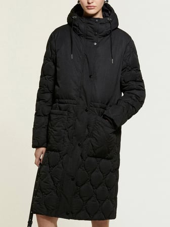 Kapitone Kapüşonlu Straight Fit Suni Kaz Tüyü Uzun Mont Kadın Siyah Mont - 325A2IRZLN063