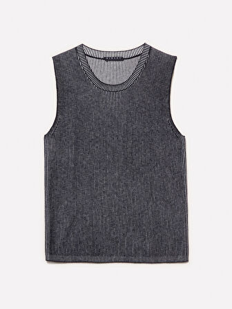 Pamuk ve İpek Karışımlı Bisiklet Yaka Kolsuz Örme Üst Kadın Siyah Kazak - 325A12D6MH00L