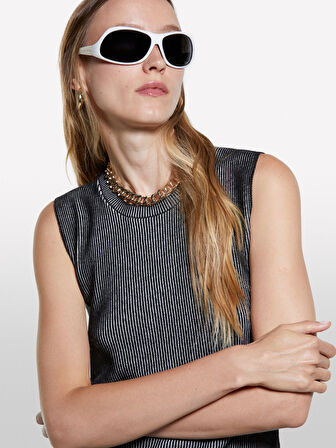 Pamuk ve İpek Karışımlı Bisiklet Yaka Kolsuz Örme Üst Kadın Siyah Kazak - 325A12D6MH00L