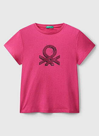 Benetton Baskılı Pembe Kız Çocuk T-Shirt 3I1XC10Q1