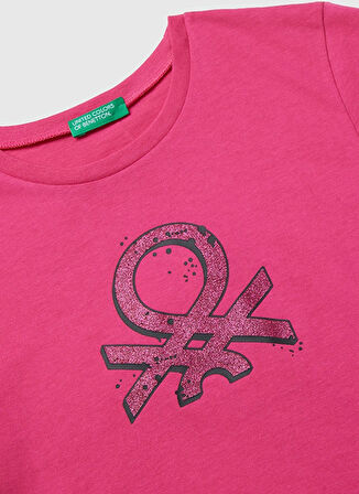 Benetton Baskılı Pembe Kız Çocuk T-Shirt 3I1XC10Q1