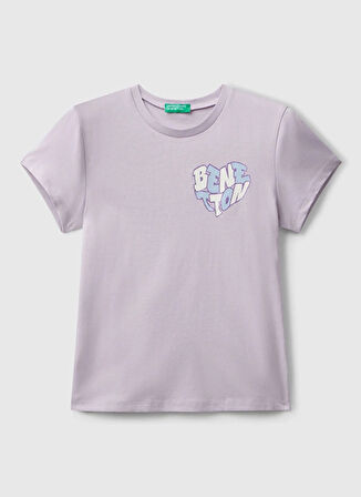 Benetton Baskılı Lila Kız Çocuk T-Shirt 3I1XC10Q1