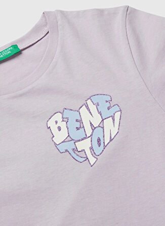 Benetton Baskılı Lila Kız Çocuk T-Shirt 3I1XC10Q1