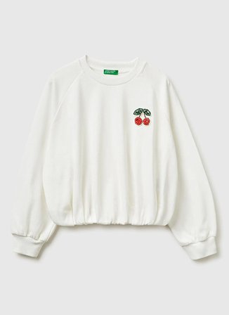 Benetton İşlemeli Kız Çocuk Beyaz Sweatshırt 3WHVC10SV