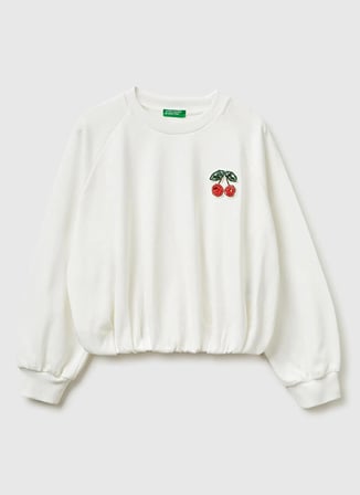 Benetton İşlemeli Kız Çocuk Beyaz Sweatshırt 3WHVC10SV