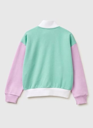 United Colors of Benetton Pembe - Beyaz Kız Çocuk Simli Sweatshirt 3J68C505U