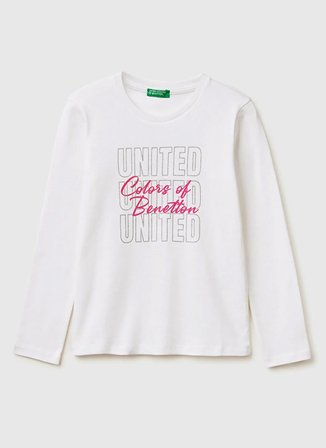 Benetton Simli Beyaz Kız Çocuk T-Shirt 3I9WC10S7