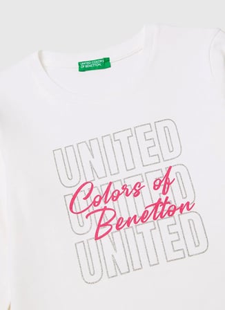Benetton Simli Beyaz Kız Çocuk T-Shirt 3I9WC10S7