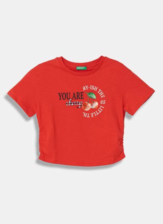United Colors of Benetton Kırmızı Kız Çocuk Baskılı T-Shirt 3I1XC10SW