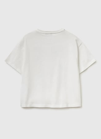 Benetton Baskılı Beyaz Kız Çocuk T-Shirt 3I1XC10SF