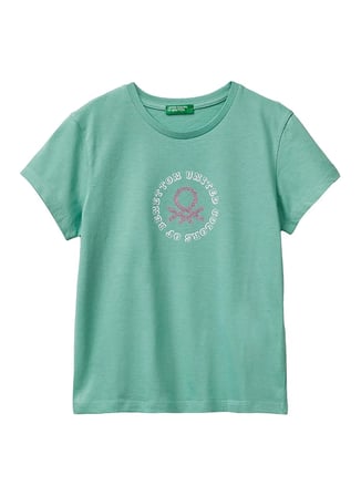 United Colors of Benetton Yeşil Kız Çocuk Simli T-Shirt 3I1XC10S6