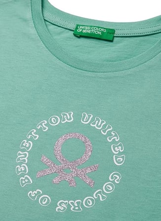United Colors of Benetton Yeşil Kız Çocuk Simli T-Shirt 3I1XC10S6