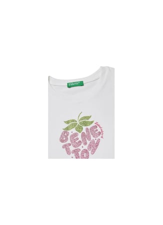 United Colors of Benetton Beyaz Kız Çocuk Simli T-Shirt 3I1XC10S6