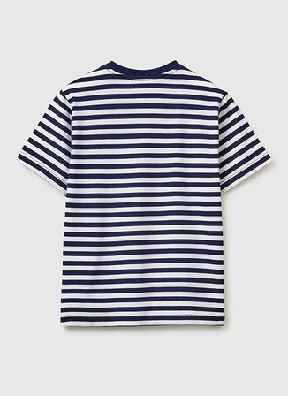 United Colors of Benetton Lacivert - Beyaz Erkek Çocuk Çizgili T-Shirt 39IAC10S8
