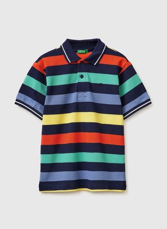 United Colors of Benetton Lacivert - Çok Renkli Erkek Çocuk Çizgili T-Shirt 37JJC3023