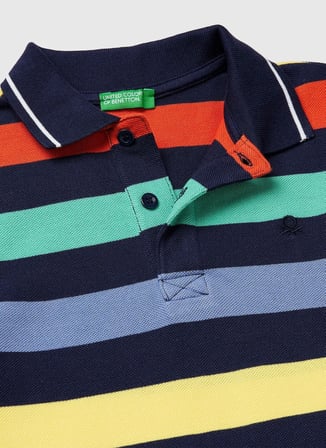 United Colors of Benetton Lacivert - Çok Renkli Erkek Çocuk Çizgili T-Shirt 37JJC3023