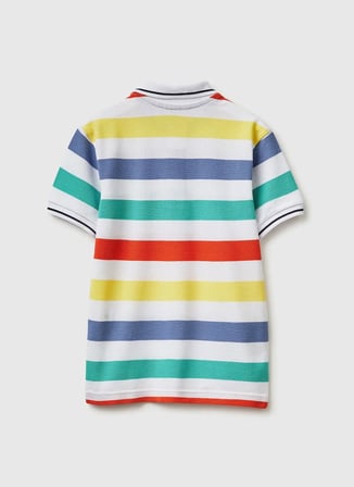 United Colors of Benetton Beyaz - Çok Renkli Erkek Çocuk Çizgili Polo T-Shirt 37JJC3023
