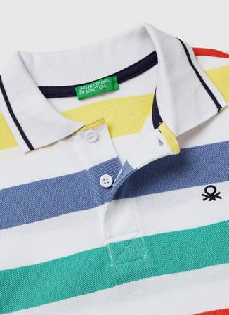 United Colors of Benetton Beyaz - Çok Renkli Erkek Çocuk Çizgili Polo T-Shirt 37JJC3023