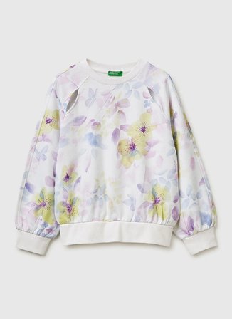 United Colors of Benetton Ekru Kız Çocuk Baskılı Sweatshirt 349WC10T2