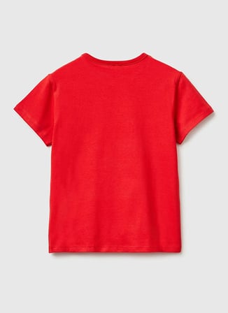 Benetton Baskılı Kırmızı Kız Çocuk T-Shirt 3096C10SG