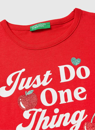Benetton Baskılı Kırmızı Kız Çocuk T-Shirt 3096C10SG