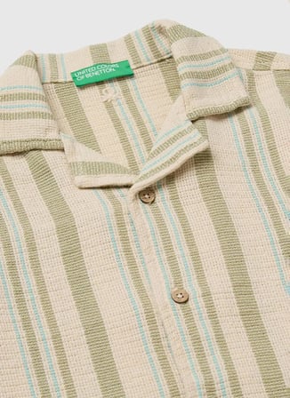 United Colors of Benetton Bej Erkek Çocuk Çizgili Gömlek 5OZ3CQ050