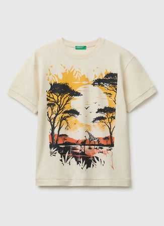 United Colors of Benetton Krem Erkek Çocuk Baskılı T-Shirt 3SDLC10TU