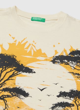 United Colors of Benetton Krem Erkek Çocuk Baskılı T-Shirt 3SDLC10TU