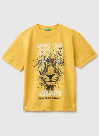 United Colors of Benetton Turuncu Erkek Çocuk Baskılı T-Shirt 3SDLC10TU