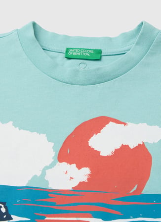 United Colors of Benetton Turkuaz Erkek Çocuk Baskılı T-Shirt 3NPDC10TZ