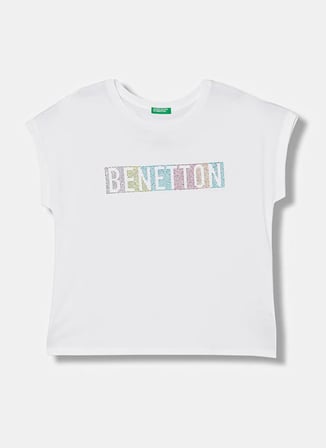 United Colors of Benetton Beyaz Kız Çocuk Baskılı T-Shirt 3I1XC10TT