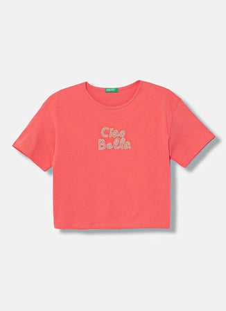 United Colors of Benetton Turuncu Kız Çocuk Baskılı T-Shirt 35RYC10TM