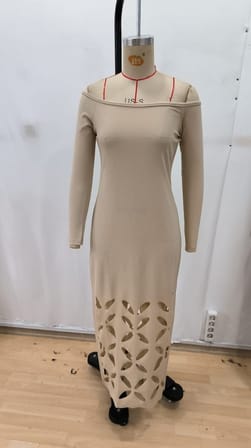 Modi Green Kadın Madonna Yaka Uzun Kollu Lazer çiçek Kesim Detaylı Uzun Ithal Krep Elbise