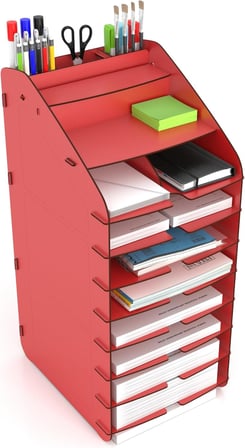 Mingitav Tower Ofis Masaüstü Organizer 10 Kat Letter A4 Evrak Rafı (Kırmızı)