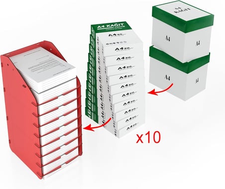 Mingitav Tower Ofis Masaüstü Organizer 10 Kat Letter A4 Evrak Rafı (Kırmızı)