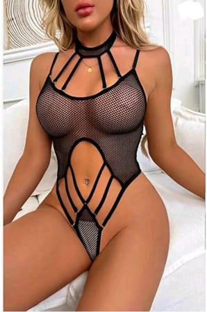 Siyah File Detaylı Boyun Bantlı Dekolteli Bodysuit Kadın İç Giyim 2103