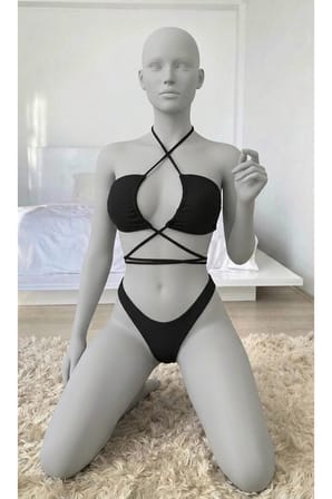 Kadın Siyah Dekolteli Bodysuit Çapraz İp Detaylı Fantazi İç Giyim Body 2012