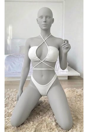 Kadın Beyaz Dekolteli Bodysuit Çapraz İp Detaylı Fantazi İç Giyim Body 2012