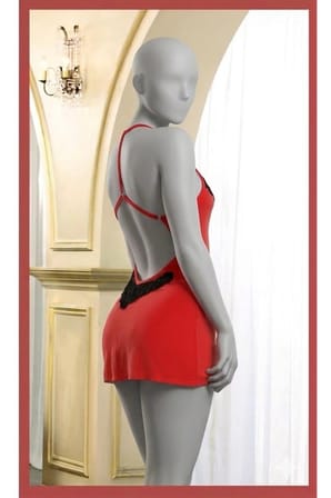 Kırmızı Siyah Dantel Detaylı İnce Askılı Mini Gecelik Kadın İç Giyim 2069
