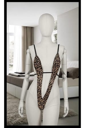 Leopar Desenli Derin V Yaka Sırtı Açık Kadın Body 2123